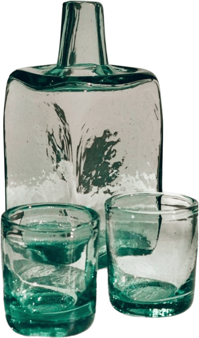 Recycled Glass Bedside Carafe Set – Turquoise Hand Blown Water Carafe
