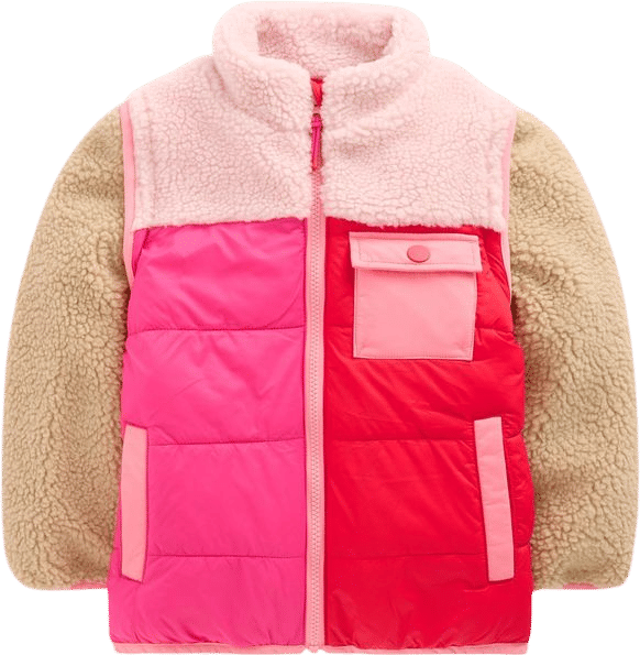 2-in-1 Borg Mix Jacket-Pink Borg Colourblock