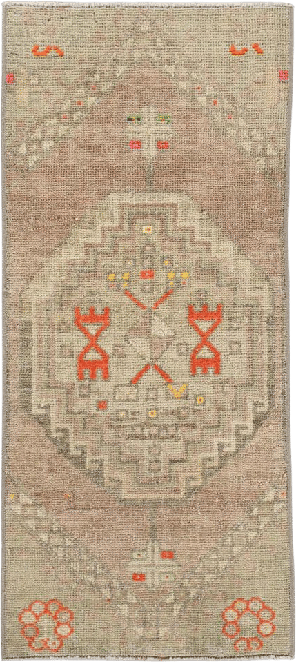 Oriental Hand Knotted Vintage Turkish Mini Rug 1'4" x 3' #10411