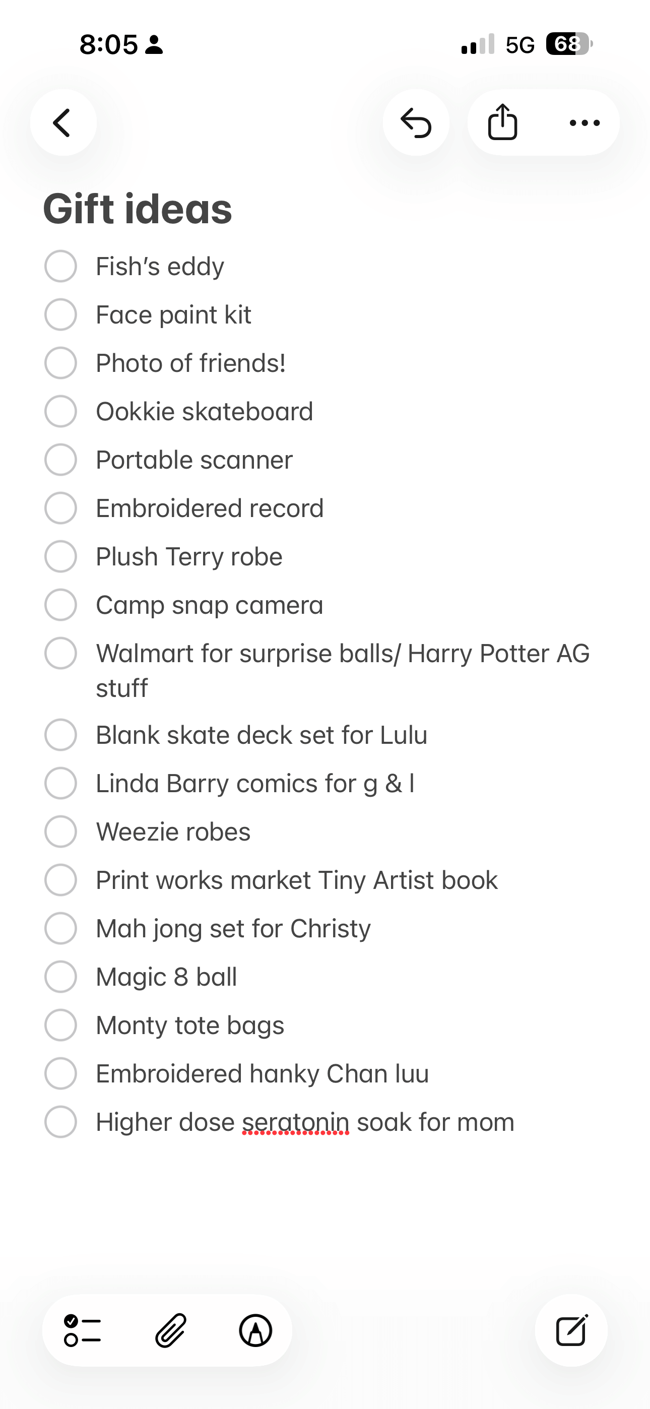 Keeping a list of gift ideas in Notes app