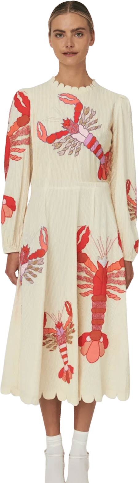STELLA NOVA Lobster Embroidered Midi Dress