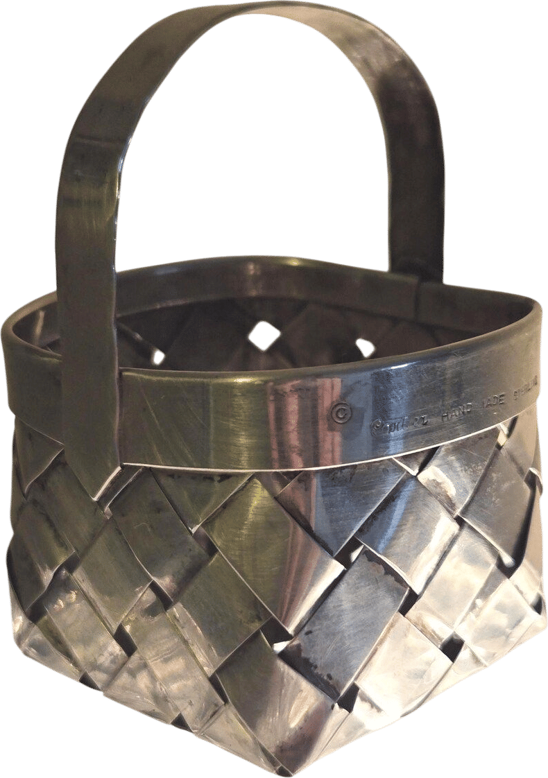 Vintage Sterling Silver Hand Woven Basket