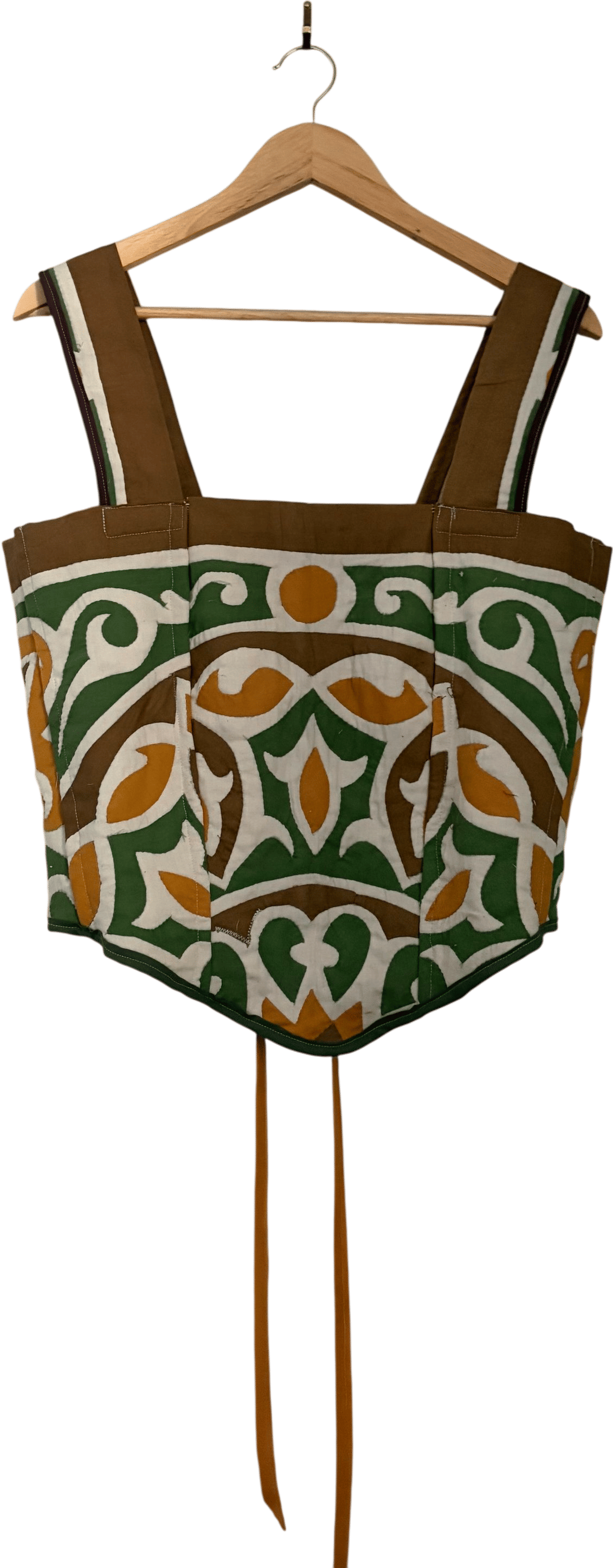 Quilted Corset - Brown, Green, and Gold Medallion Quilt (christina danaee)