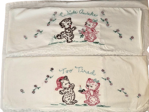 Vintage Hand Embroidered Bear Pillowcases