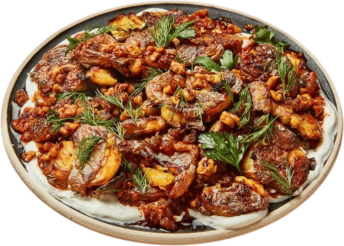 Crispy Smashed Potatoes with Walnut-Anchovy Dressing Recipe