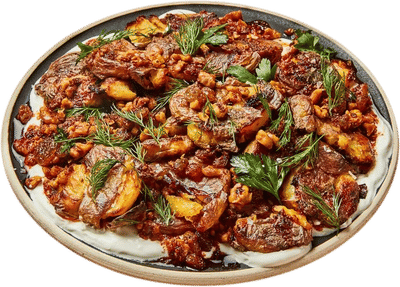 Crispy Smashed Potatoes with Walnut-Anchovy Dressing Recipe