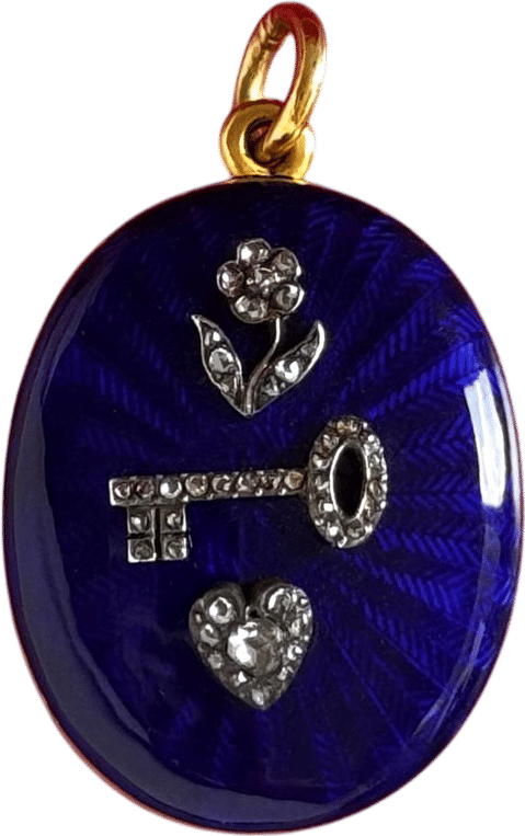 A 1840s French blue enamel–and-gold locket at Laelius Antiques