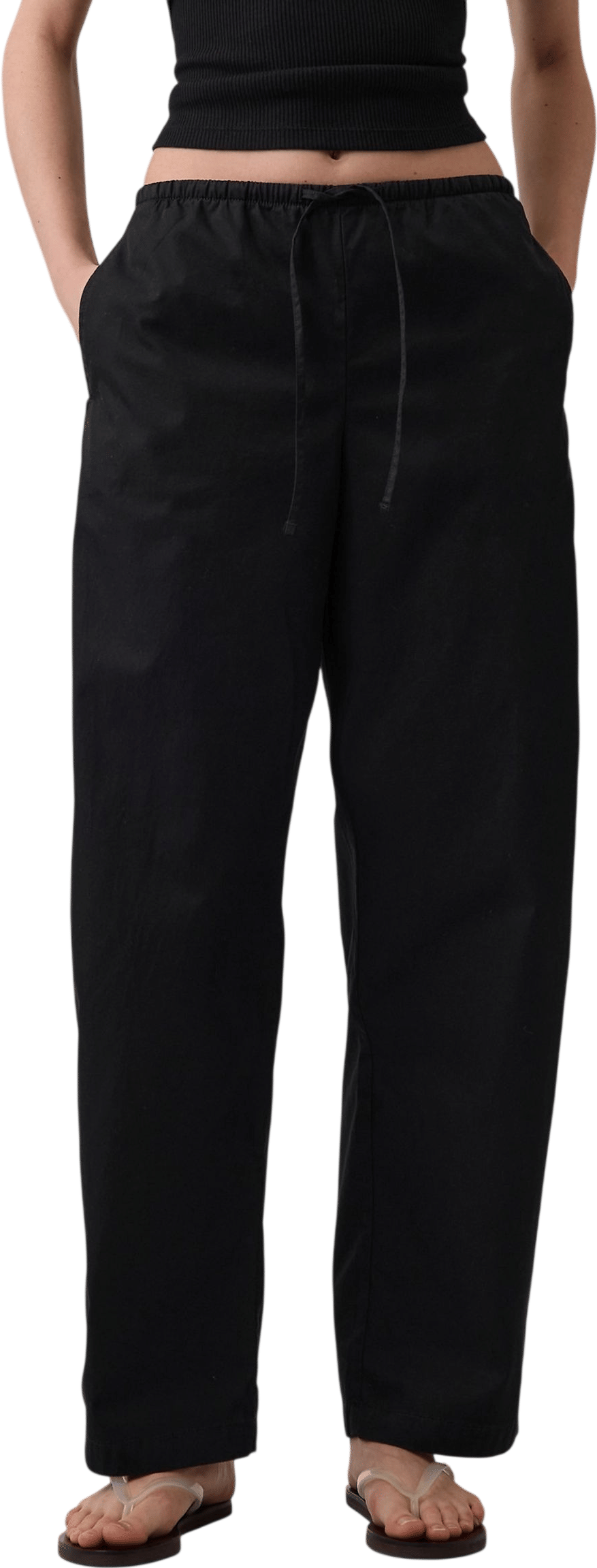 Black Poplin Easy Barrel Trousers