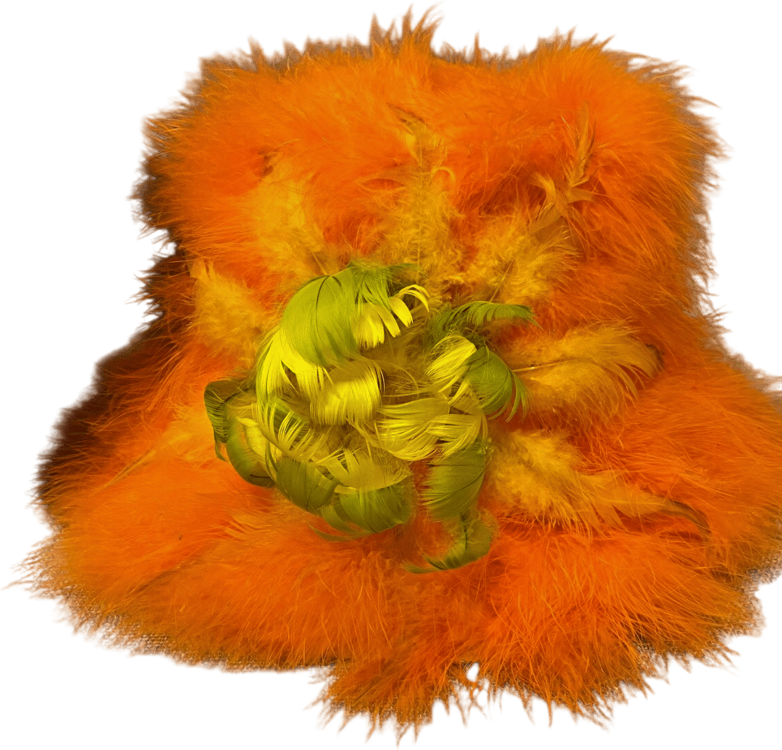 Vintage HAPPY CAPPERS 1960s Orange Feather Hat Marabou With Hat Box DS43