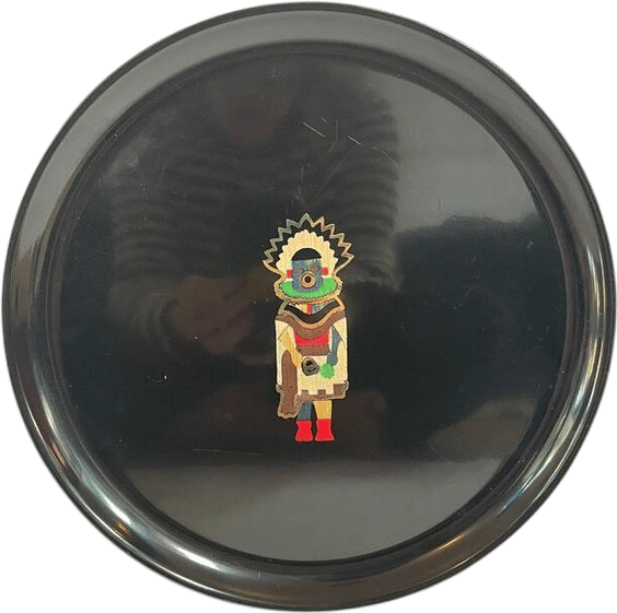 Couroc of Monterey Kachina Inlay Black Round Serving Tray