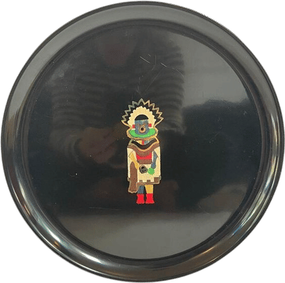 Couroc of Monterey Kachina Inlay Black Round Serving Tray