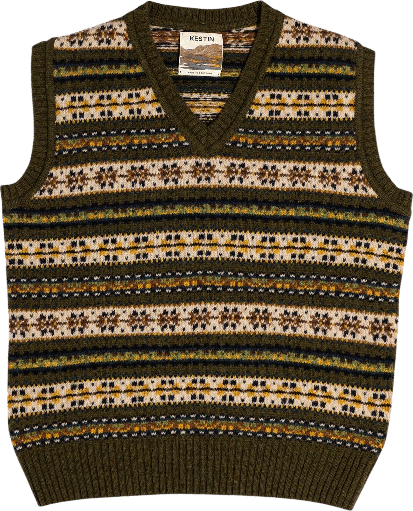 Kestin Fair Isle Vest in Green Multi Lambswool