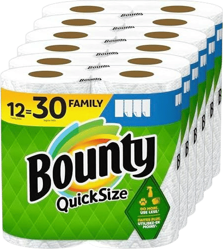 Bounty Quick-Size Paper Towels, White, 12 Family Rolls = 30 Regular Rolls