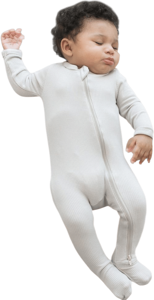 Ribbed Zipper Footie in Oat