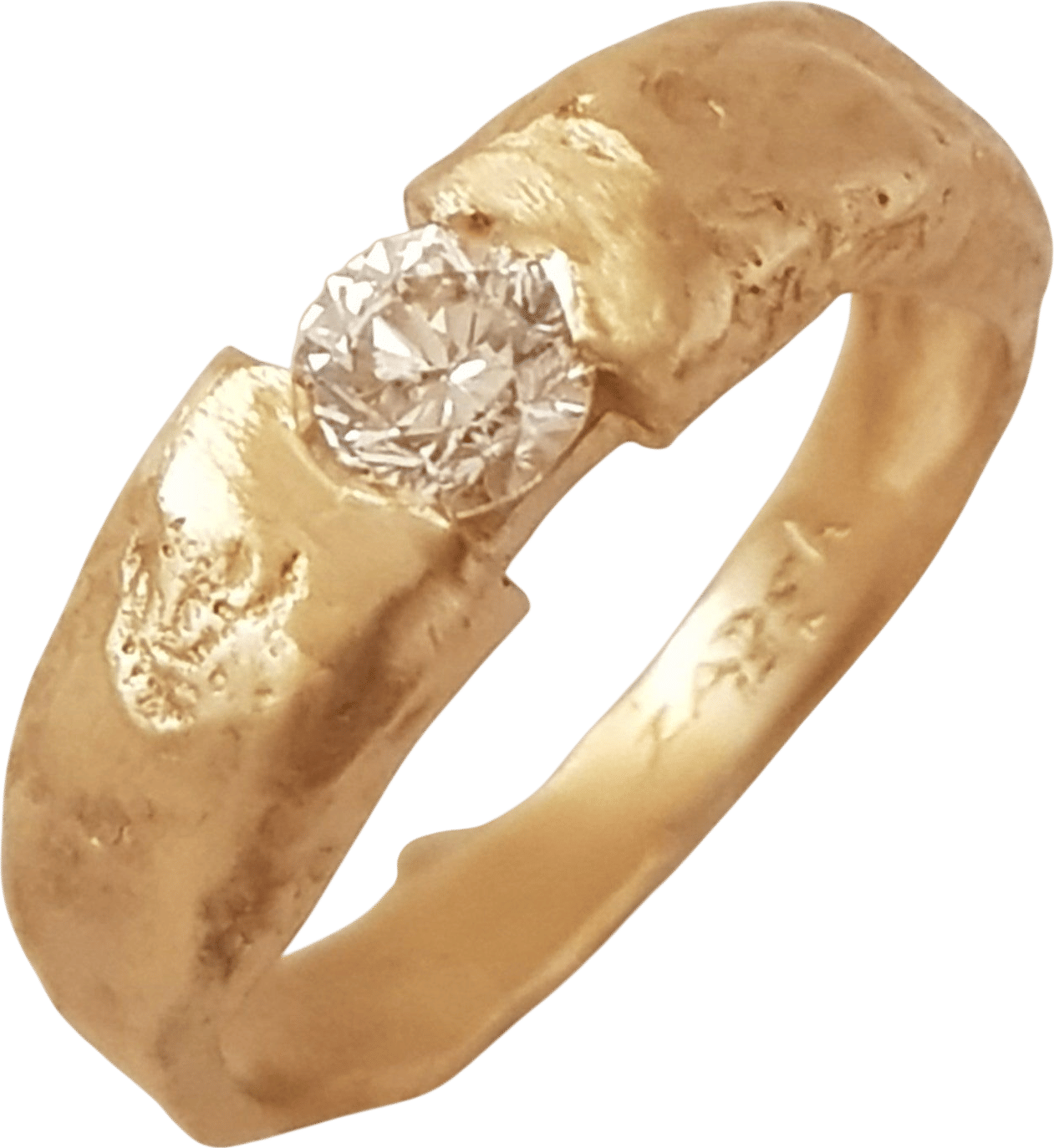 18k Hammered and Textured Gold Diamond Engagement Ring