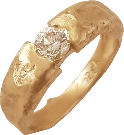 18k Hammered and Textured Gold Diamond Engagement Ring