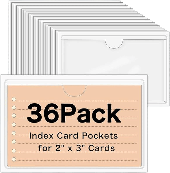 36 Pack 2" x 3" Index Card Holder Adhesive Plastic Label Holders Clear Tote Bag Labels Stickers for Organizing Storage Bins Library Card Shelves