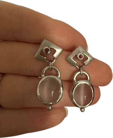 925 Silver Moonstone Ruby Earrings