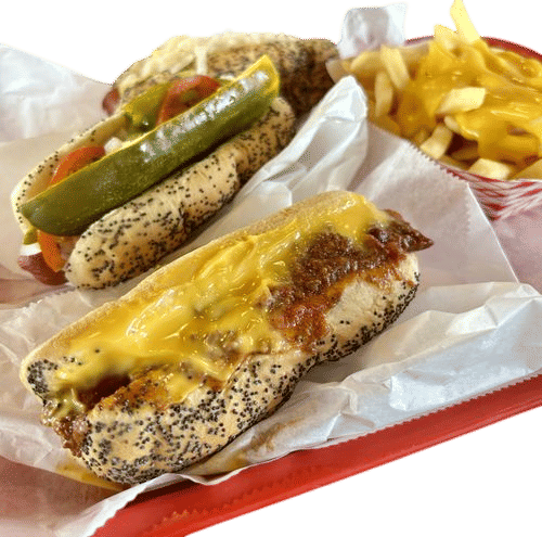 hot dogs & cheese fries