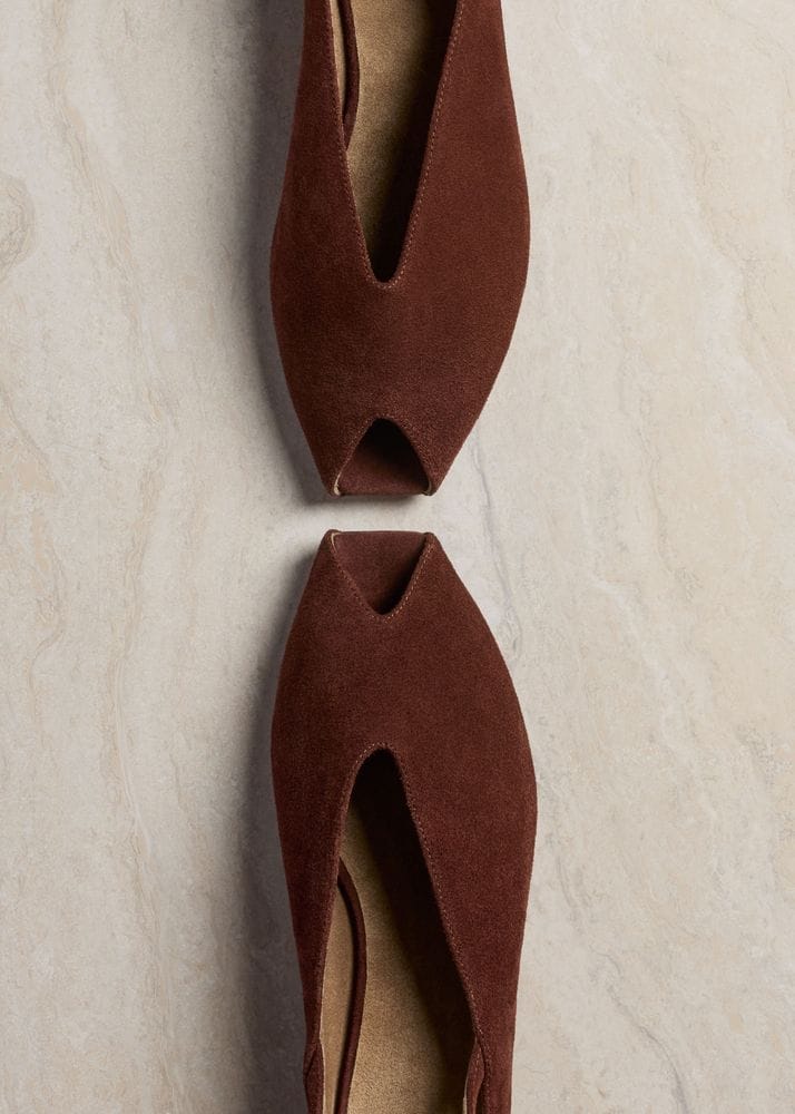 Women's Cinnamon Brown Peep Toe Flat | ME+EM
