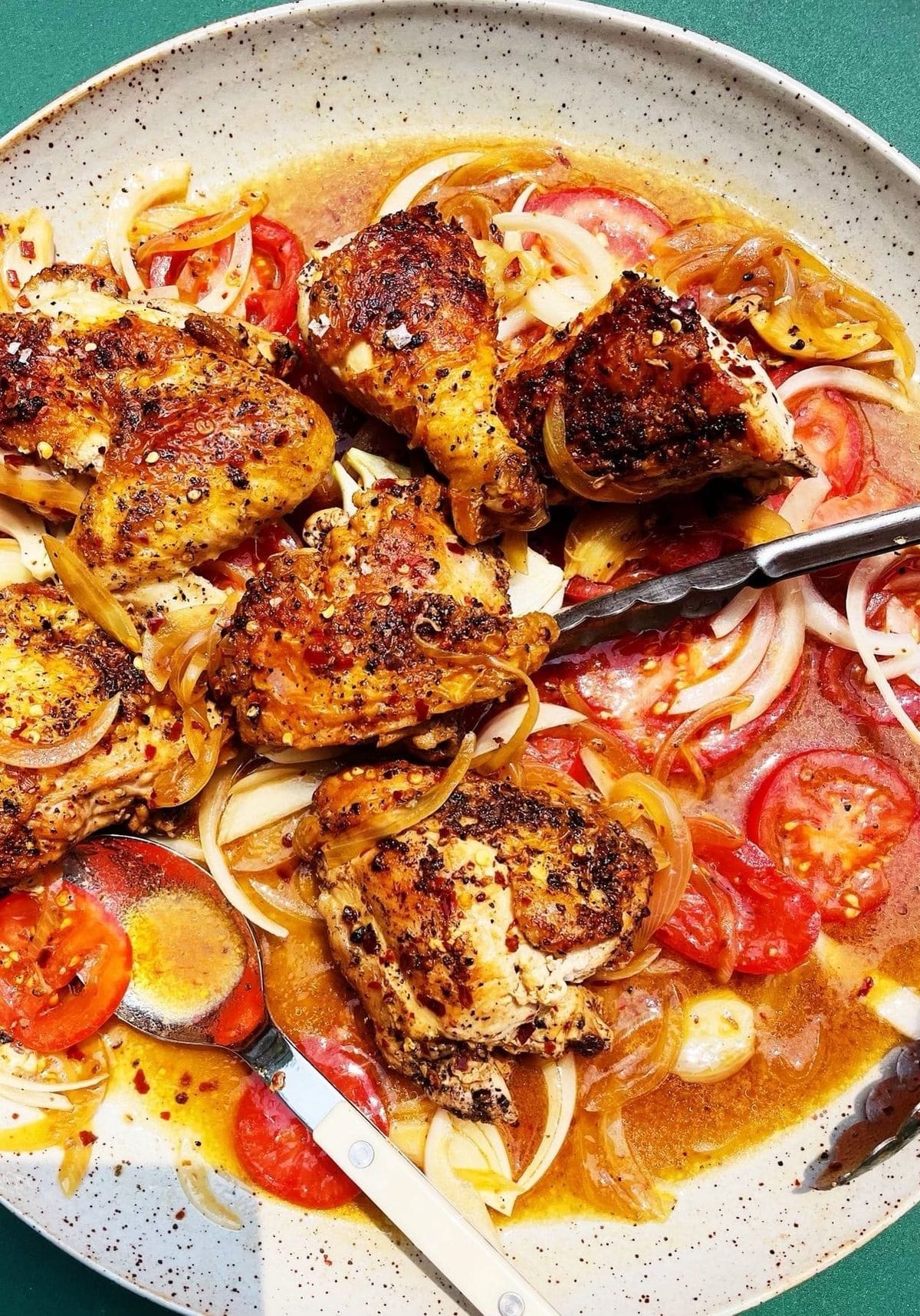 Spicy Vinegar Chicken over Tomatoes Recipe