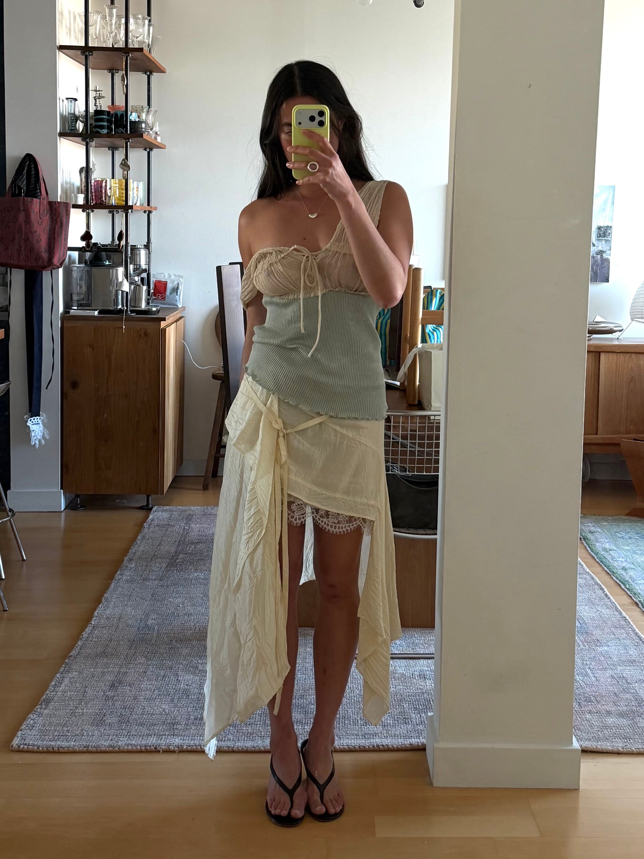 Acne Studios Wrapped Midi Skirt in Crinkled Satin