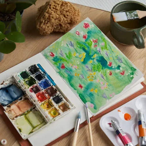 Watercolor painting in a blank notebook just for fun