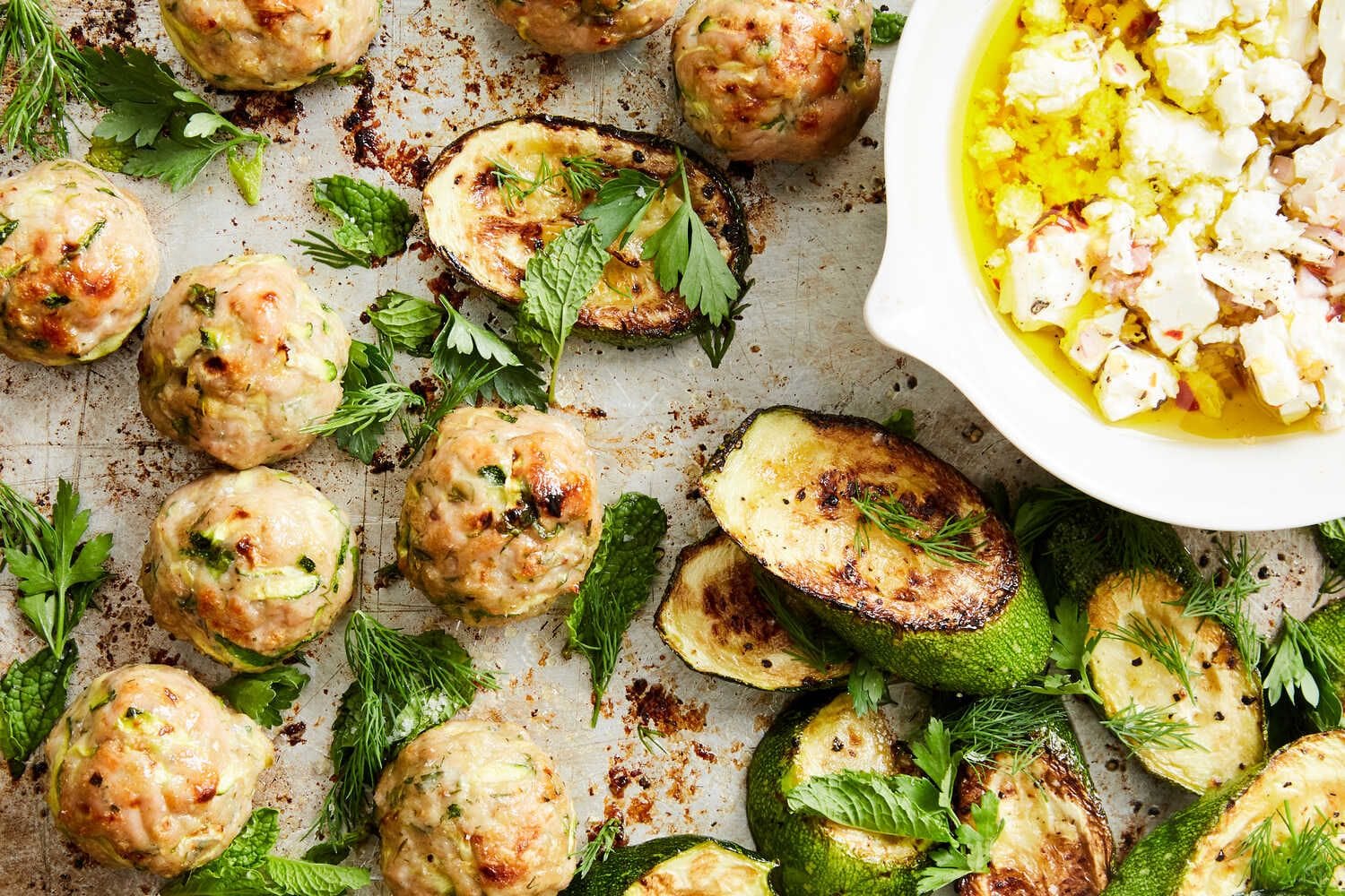 Chicken-Zucchini Meatballs With Feta