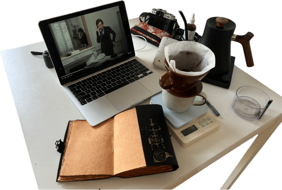 movie, coffee, and ink