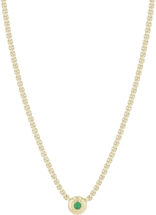 14k Small Bezel Emerald Apron Small Box Chain Necklace