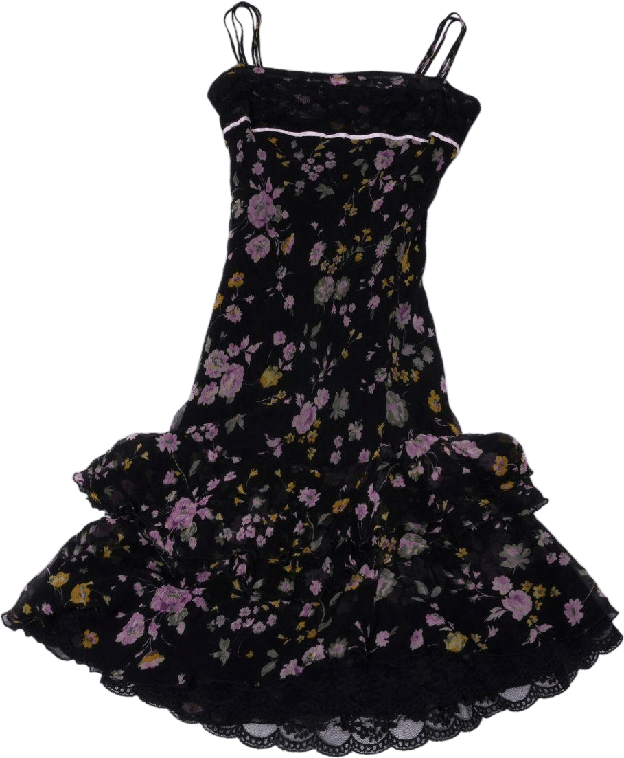 Vintage Black Floral Swing Dress