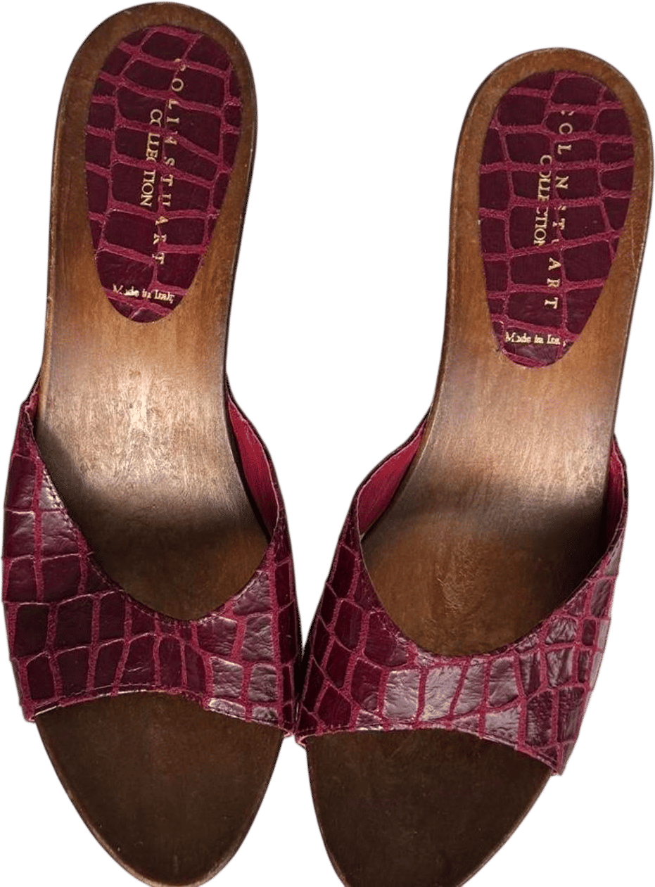 Colin Stuart Burgundy Crocodile Leather Kitten Heels