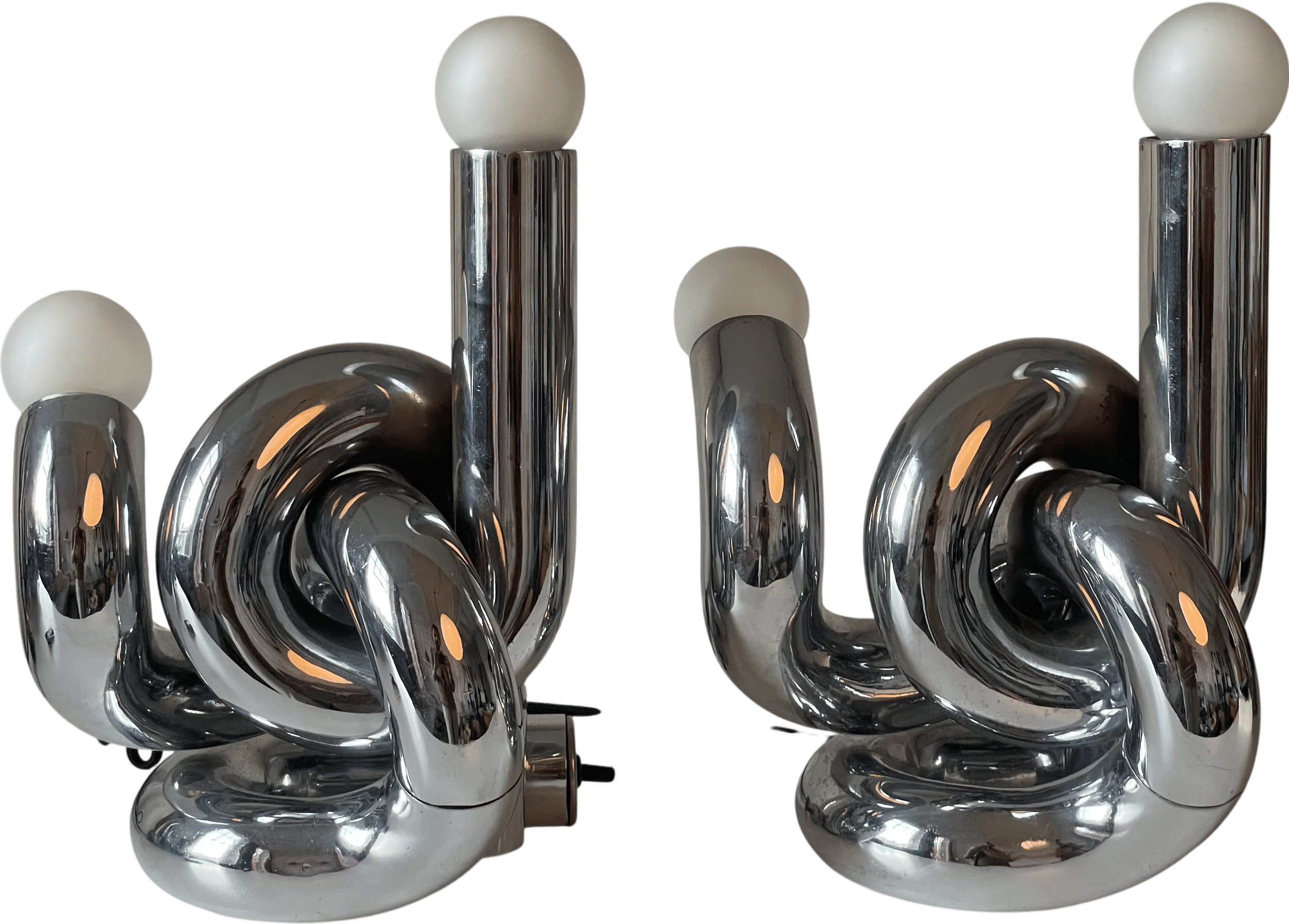 Pair of 1970s Chrome "Bruco" Lamps by Giovanni Banci