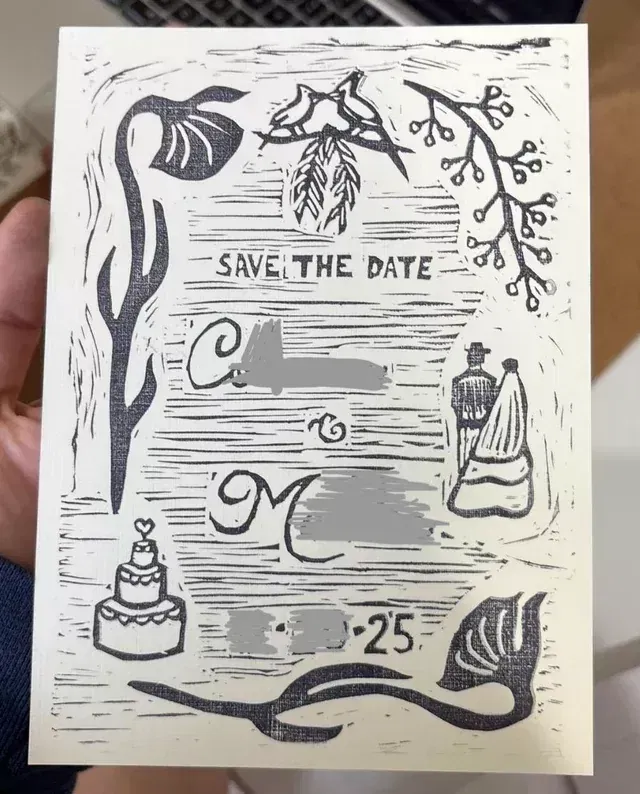 diy linocut stamp save the dates