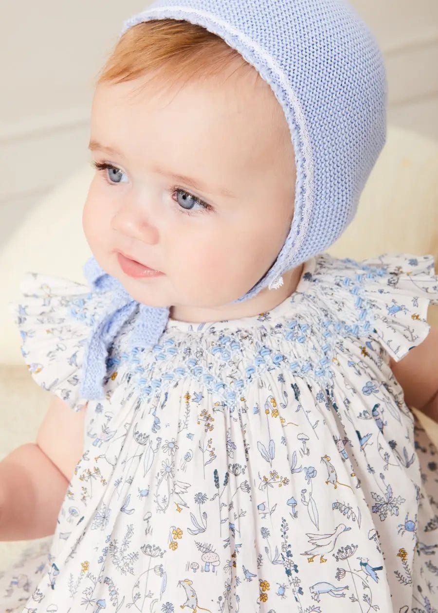 Pepa London Lace Detail Knitted Bonnet in Blue (1-12mths)