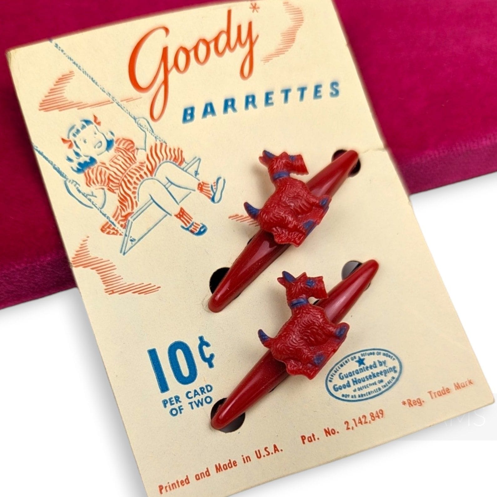 Vintage Goody 1950s/60s Red Scottie Dog Hair Barrettes