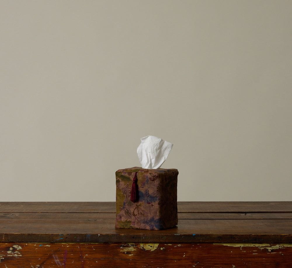 Olive Floral Linen Tissue Box Cover