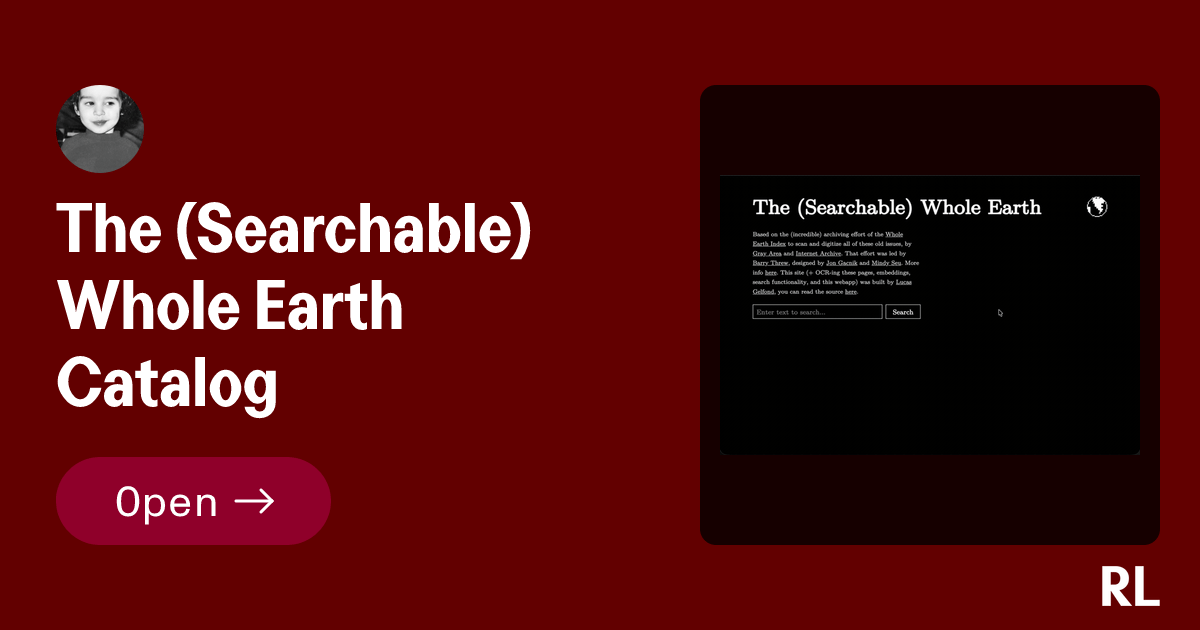 The (Searchable) Whole Earth Catalog