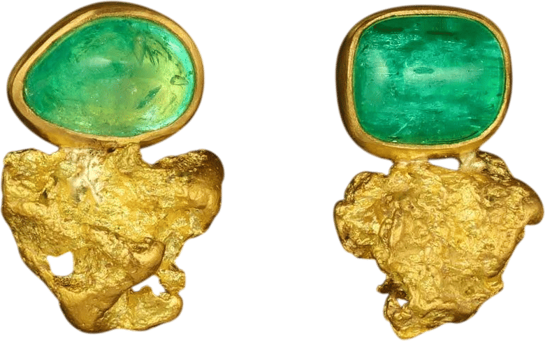Australian Gold Nugget and Emerald Earrings