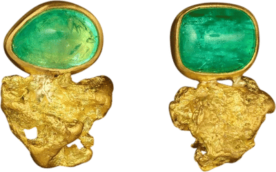 Australian Gold Nugget and Emerald Earrings