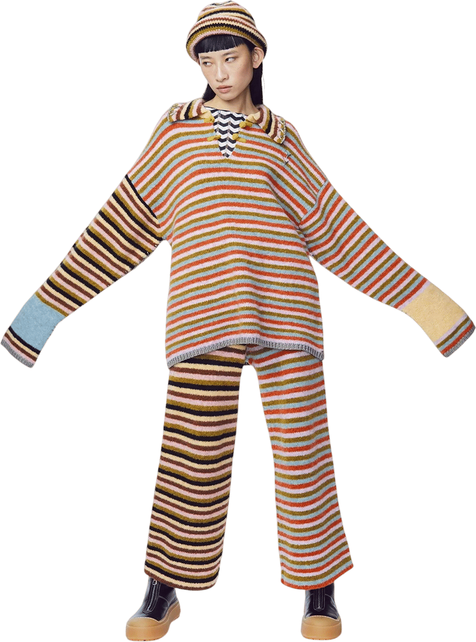YanYan Knits - Striped lapel pullover