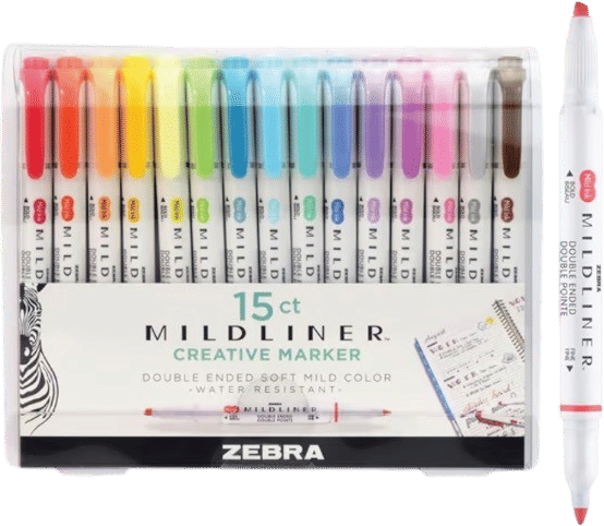 Zebra Pen Mildliner Assorted Colors Dual Tip Highlighter Set (15-Pk)