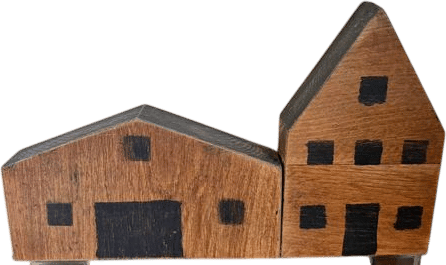 Vintage 1960s Folk Art Wooden House Blocks