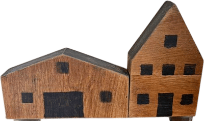 Vintage 1960s Folk Art Wooden House Blocks