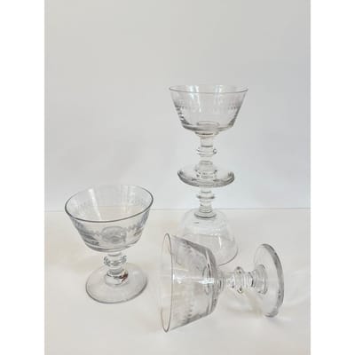 Vintage Etched Glass Coupe Champagne Glasses