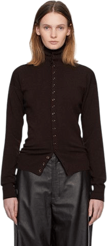 Lemaire Burgundy Buttoned Fitted Cardigan