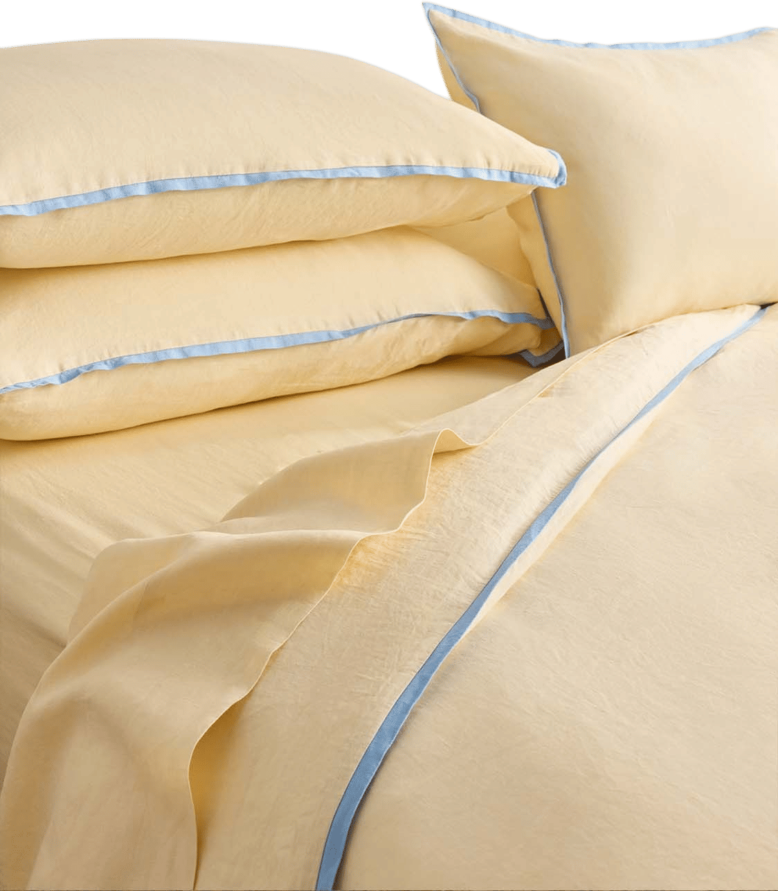 Butter Linen Duvet Cover with Blue Welt