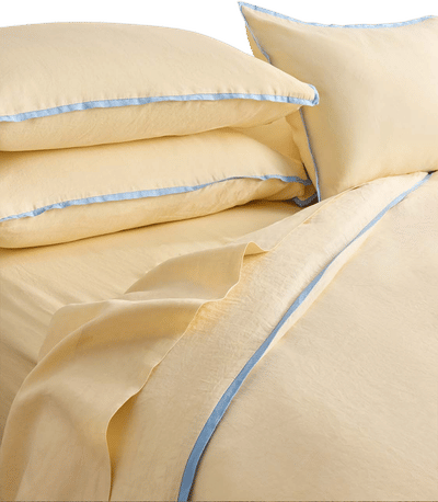 Butter Linen Duvet Cover with Blue Welt