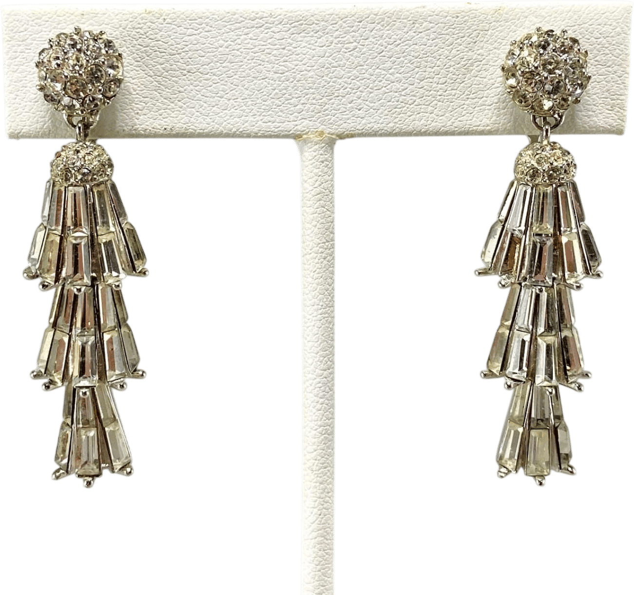 Vintage Boucher Chandelier Earrings with White Baguette Rhinestones