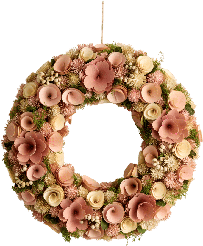 Pink Dried Botanical and Wood Curl Flower Wreath